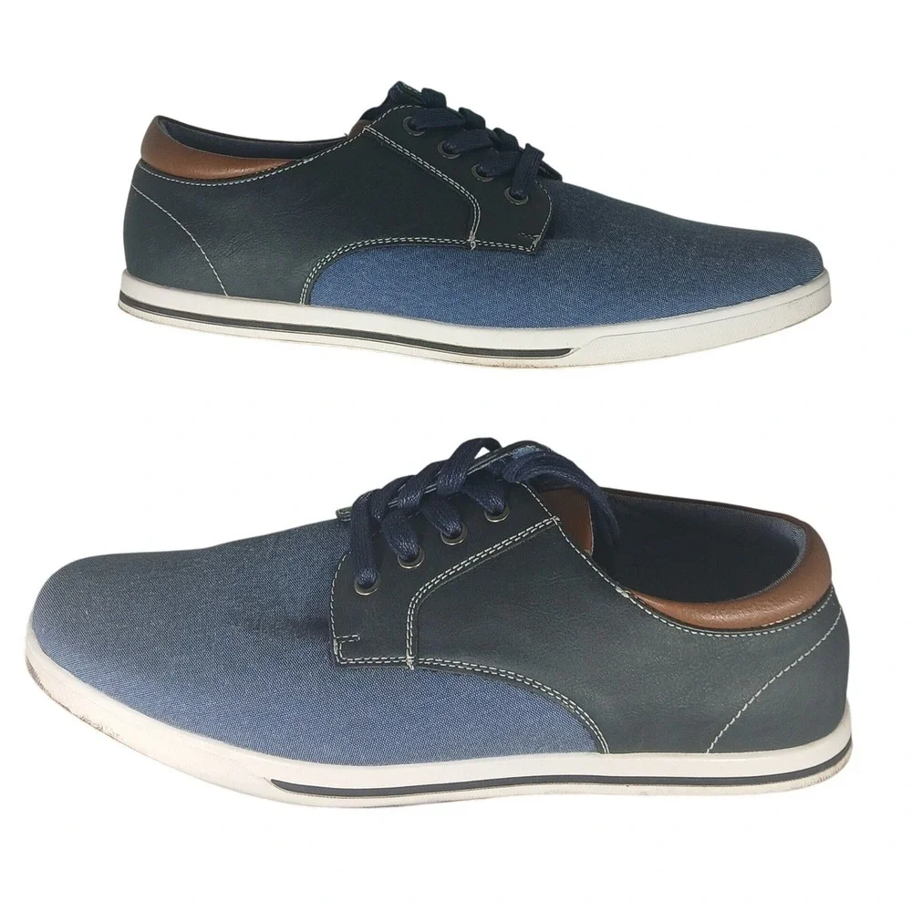 Bruno Marc Mens Chambray Denim Oxford Casual Dress Shoes Brown Tan Blue Size 9.5